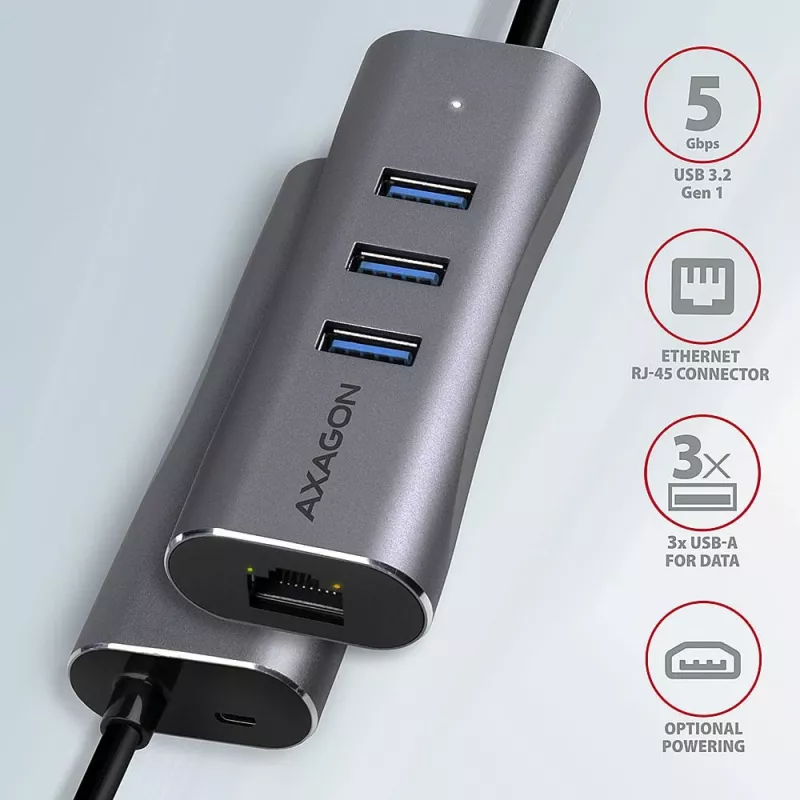 AXAGON HMA-GL3AP Hub Multiporta USB 3.0 Type-A Gbit LAN 3x USB-A
