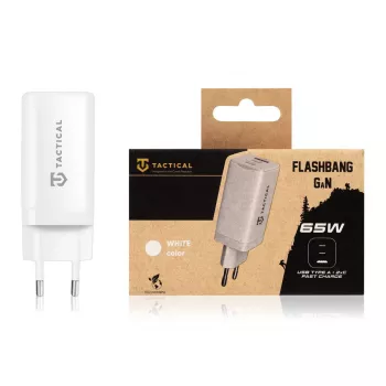Adaptador Tactical FlashBang GaN branco 65W carregador USB-C