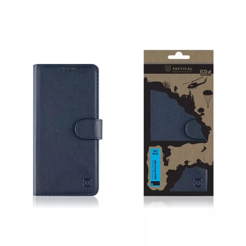 Capa tipo livro tática Field Notes iPhone 16e/17e azul-marinho