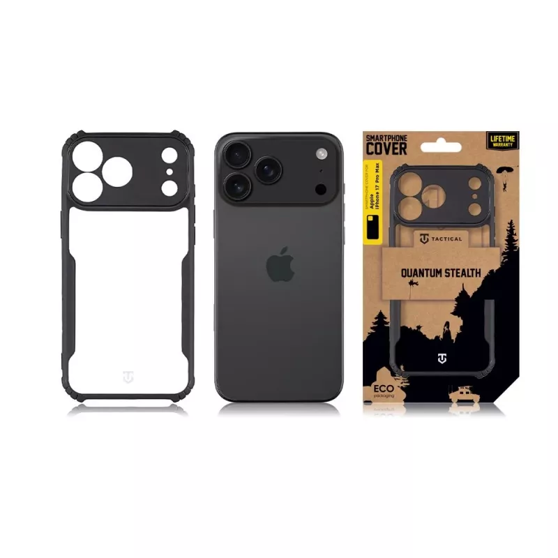 Capa traseira tática Quantum Stealth para Apple iPhone 17 Pro Max transparente/preto