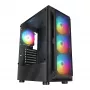 Caixa de PC mid tower Rampage SHIVA com janela lateral em vidro temperado e 4x ventoinhas rainbow RGB de 120mm, preto