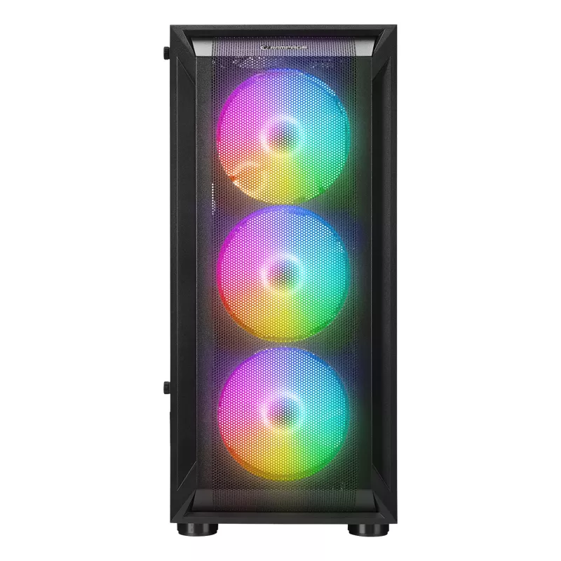 Caixa de PC mid tower Rampage SHIVA com janela lateral em vidro temperado e 4x ventoinhas rainbow RGB de 120mm, preto