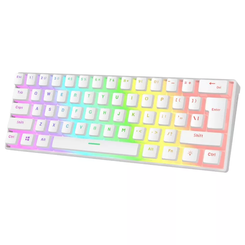 Teclado gaming mecânico Rampage Radiant K11 60%, branco, blue switch, RGB