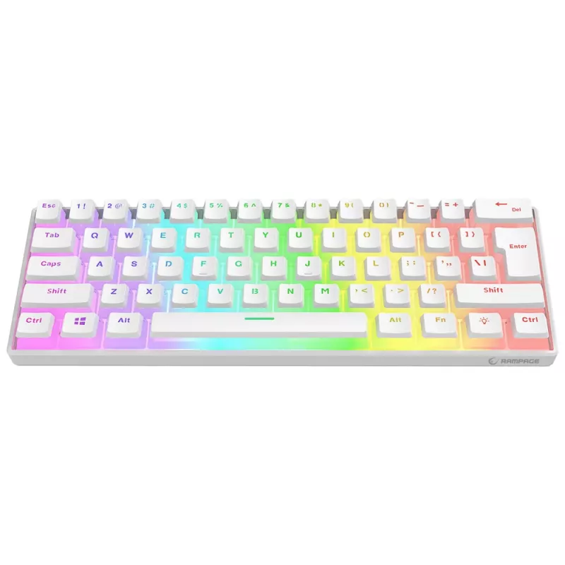 Teclado gaming mecânico Rampage Radiant K11 60%, branco, blue switch, RGB