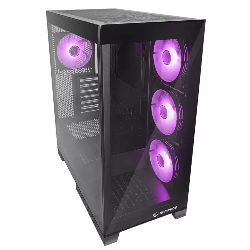 Caixa de PC mid tower Rampage Hydra V2 com 4x ventoinhas ARGB de 120mm, vidro temperado, preto