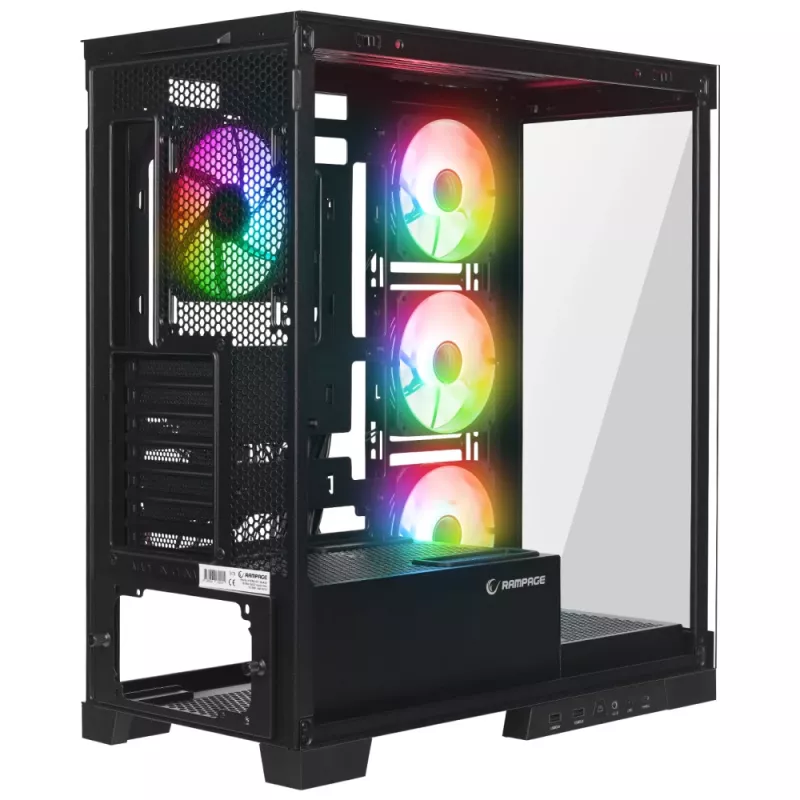 Caixa de PC mid tower Rampage Hydra V2 com 4x ventoinhas ARGB de 120mm, vidro temperado, preto