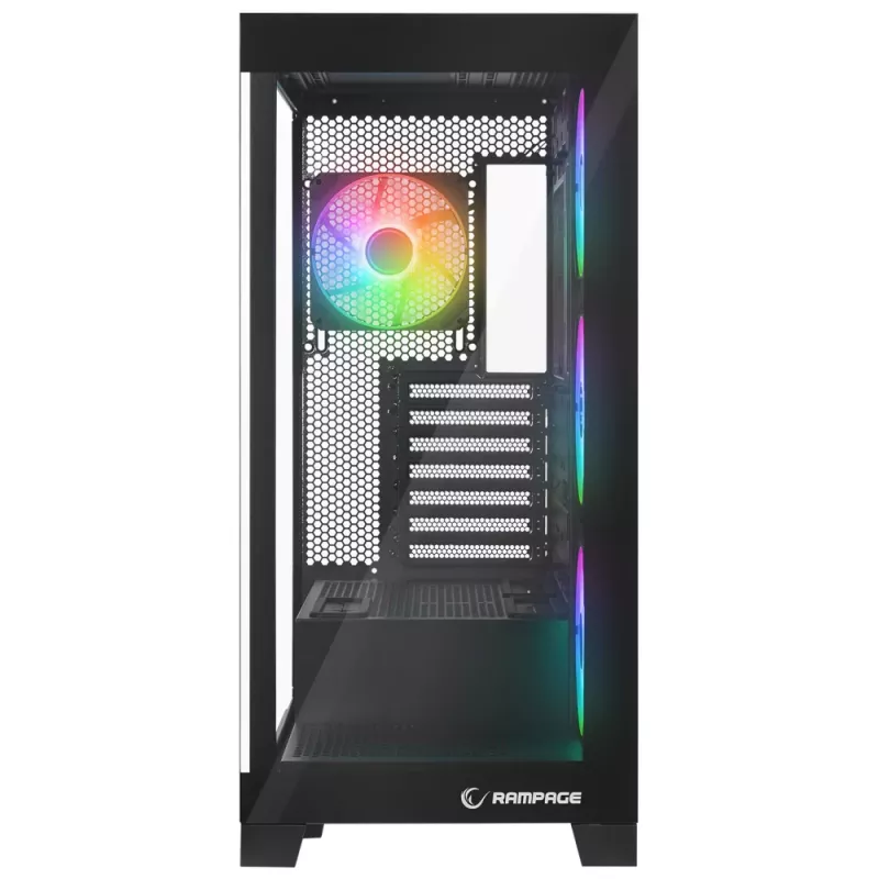 Caixa de PC mid tower Rampage Hydra V2 com 4x ventoinhas ARGB de 120mm, vidro temperado, preto