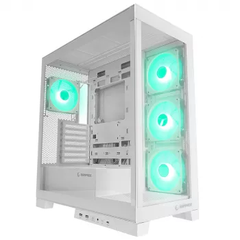 Caixa de PC mid tower Rampage Hydra V2 branco com 4x ventoinhas ARGB de 120mm e vidro temperado
