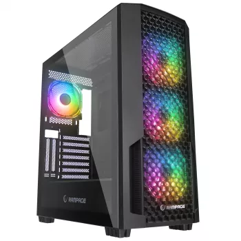 Caixa de PC mid tower Rampage Shelob, 4x ventoinhas ARGB, vidro temperado, preto
