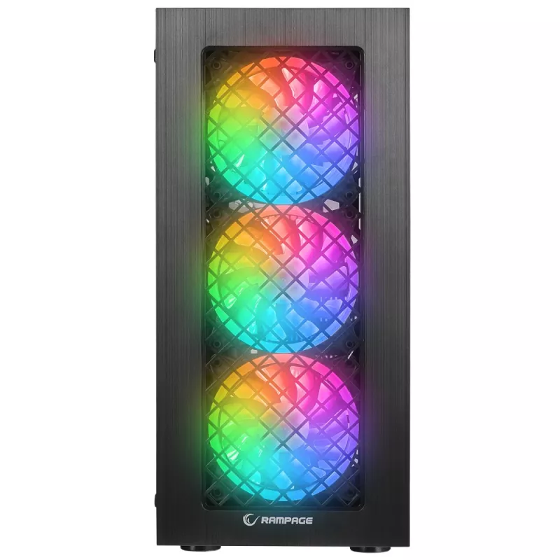 Caixa de PC mid tower Rampage PLAID V1 com janela em vidro temperado, 4x ventoinhas RGB de 120mm, preto