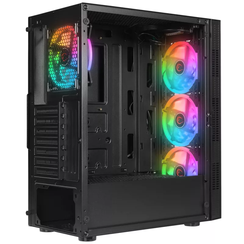 Caixa de PC mid tower Rampage PLAID V1 com janela em vidro temperado, 4x ventoinhas RGB de 120mm, preto