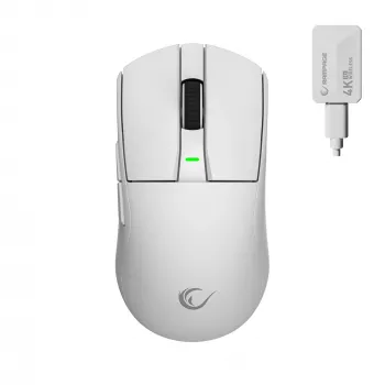 Rato gaming sem fios Rampage Zenith Pro 26000 DPI branco + recetor 4KHz PAW3395 BT 5.2
