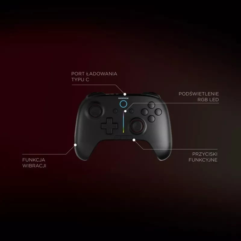 Comando Rampage Hydra Pro Pad sem fios RGB 2.4G Hall Effect com gatilhos magnéticos, preto