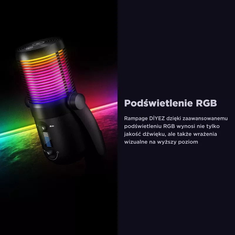 Rampage Diyez Microfone gaming USB-C RGB, preto