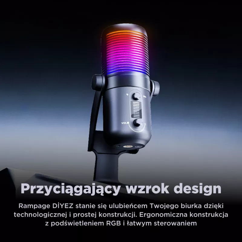 Rampage Diyez Microfone gaming USB-C RGB, preto
