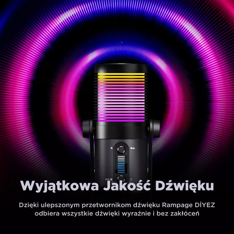 Rampage Diyez Microfone gaming USB-C RGB, preto