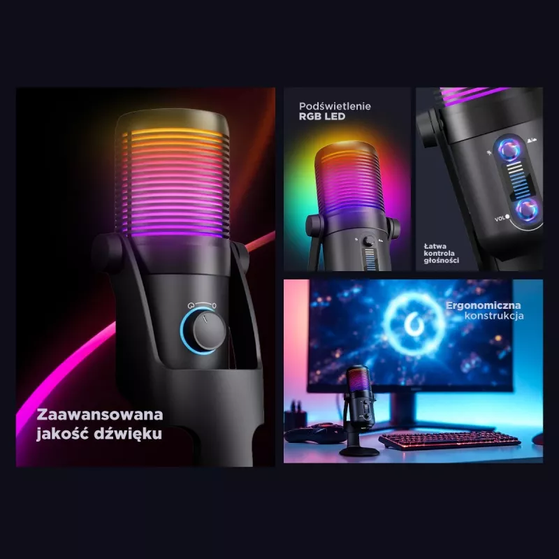 Rampage Diyez Microfone gaming USB-C RGB, preto