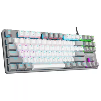 Teclado gaming mecânico Rampage Snug RGB KRGD Red, branco-cinzento, layout 60%, com fio USB-C