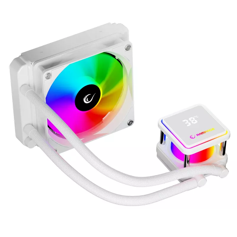 Arrefecedor de CPU líquido all-in-one Rampage INFINITE V120 120mm ARGB, indicador de temperatura, branco