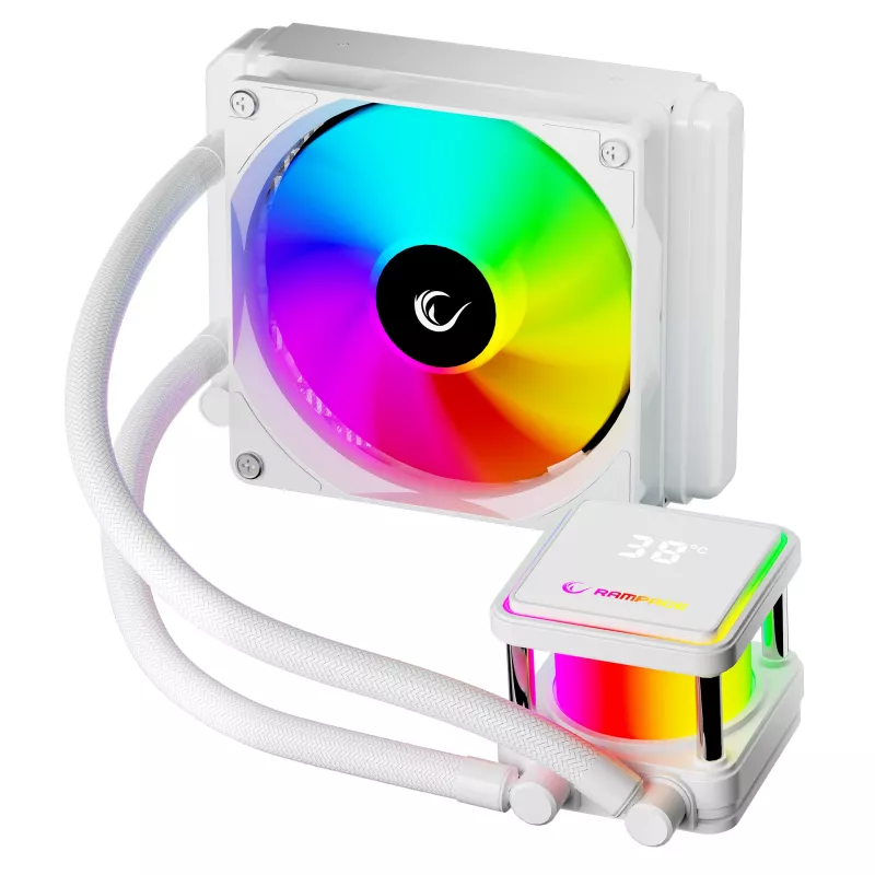 Arrefecedor de CPU líquido all-in-one Rampage INFINITE V120 120mm ARGB, indicador de temperatura, branco