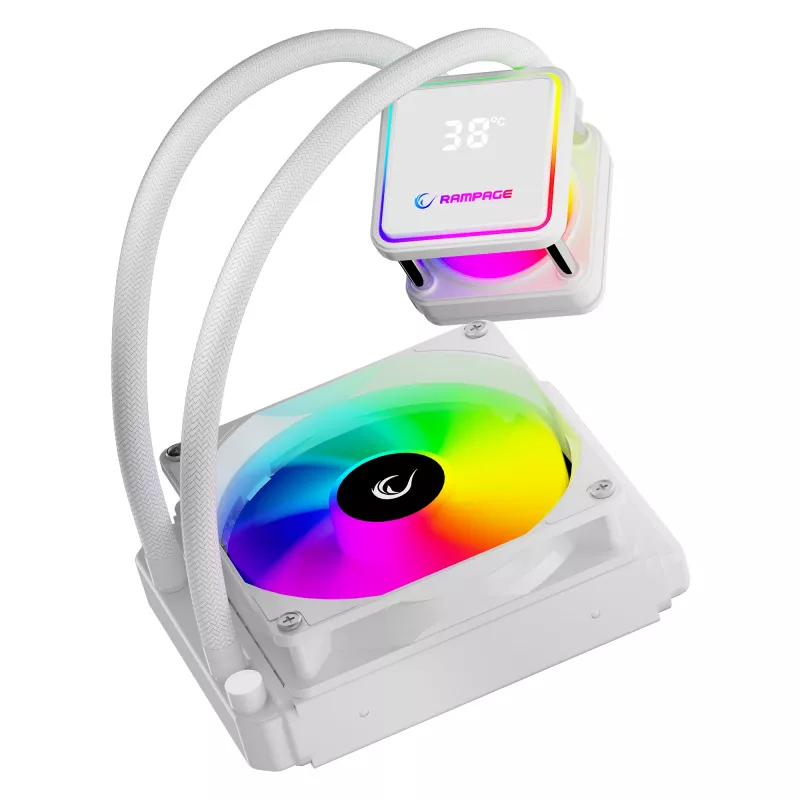 Arrefecedor de CPU líquido all-in-one Rampage INFINITE V120 120mm ARGB, indicador de temperatura, branco