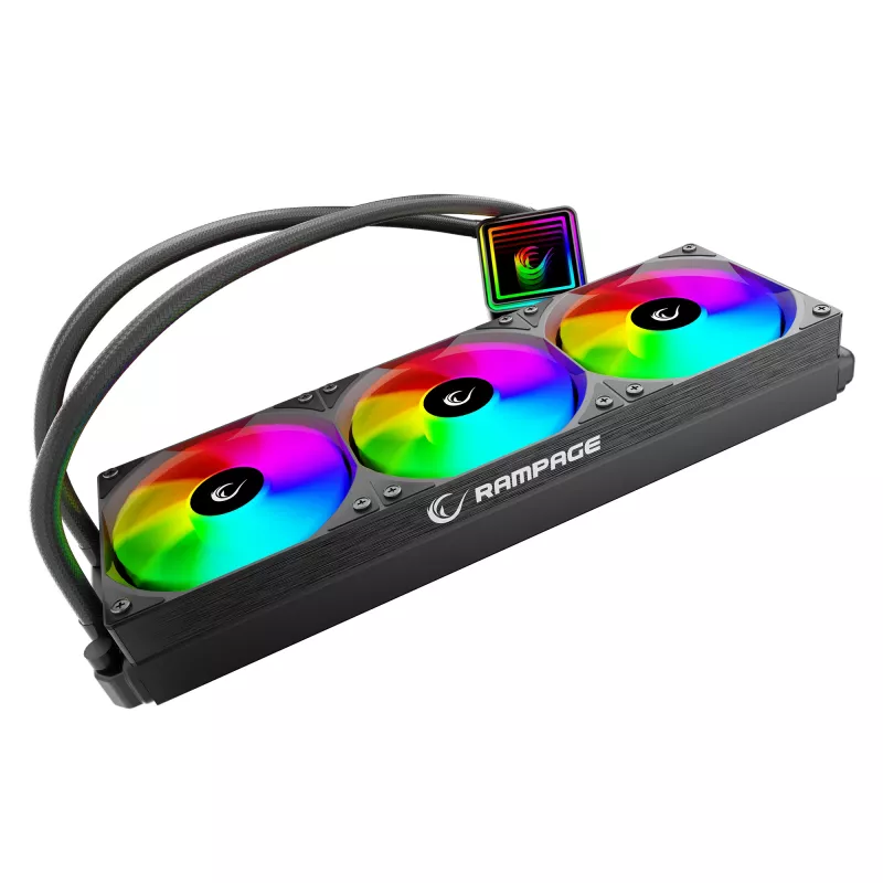 Arrefecedor de CPU líquido AIO Rampage INFINITE V360 360mm ARGB, ecrã digital de temperatura, preto