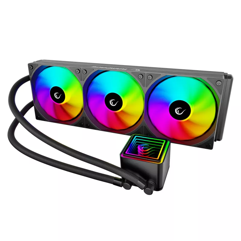 Arrefecedor de CPU líquido AIO Rampage INFINITE V360 360mm ARGB, ecrã digital de temperatura, preto