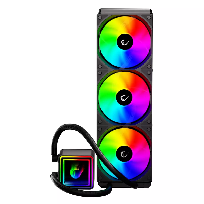 Arrefecedor de CPU líquido AIO Rampage INFINITE V360 360mm ARGB, ecrã digital de temperatura, preto