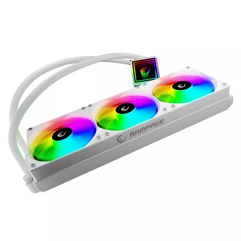 Arrefecedor de CPU líquido all-in-one Rampage INFINITE V360 360mm ARGB, indicador de temperatura, branco