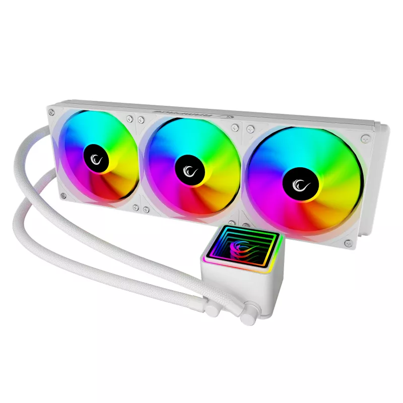 Arrefecedor de CPU líquido all-in-one Rampage INFINITE V360 360mm ARGB, indicador de temperatura, branco
