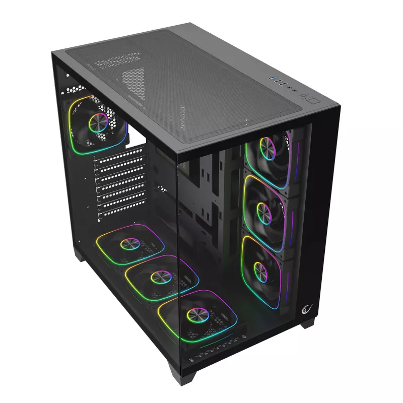 Caixa de PC mid-tower RAMPAGE SEALITE-BLACK com vidro temperado, 7 ventoinhas ARGB PWM, preta