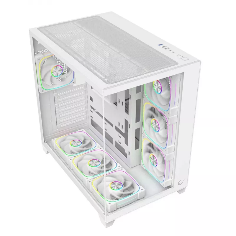 Caixa de PC mid-tower RAMPAGE SEALITE-WHITE com vidro temperado, 7 ventoinhas ARGB PWM, branca