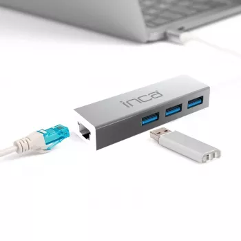 Adaptador INCA IUSB-03TX USB 3.0 para Gigabit Ethernet com adaptador USB-C, 1000Mbit/s, preto