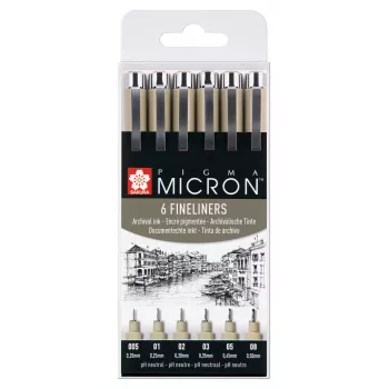 Conjunto de canetas fineliner Sakura Pigma Micron, 6 peças, preto