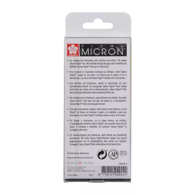Conjunto de canetas fineliner Sakura Pigma Micron, 6 peças, preto