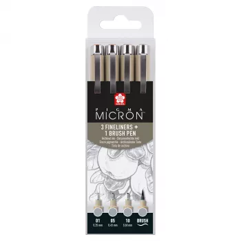 Conjunto de canetas fineliner Sakura Pigma Micron cinzento frio, 4 peças