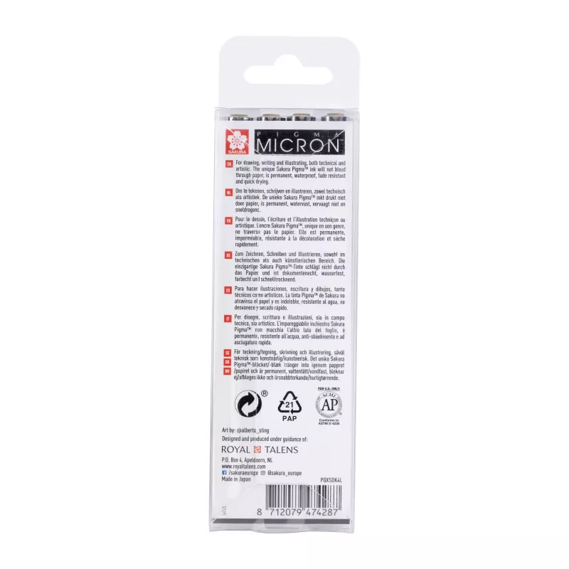 Conjunto de canetas fineliner Sakura Pigma Micron cinzento frio, 4 peças