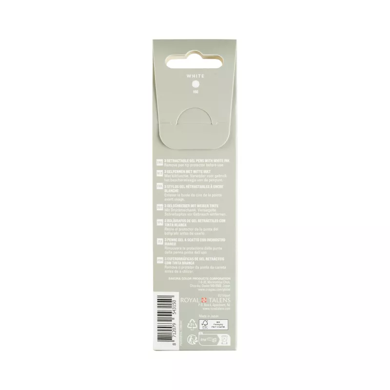 Caneta de gel Sakura Gelly Roll Retractable Classic transparente 0,45 mm tinta branca