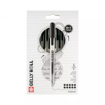 Caneta de gel Sakura 9+1 Free Gelly Roll Retractable Classic transparente 0,4 mm tinta preta, pack de 10