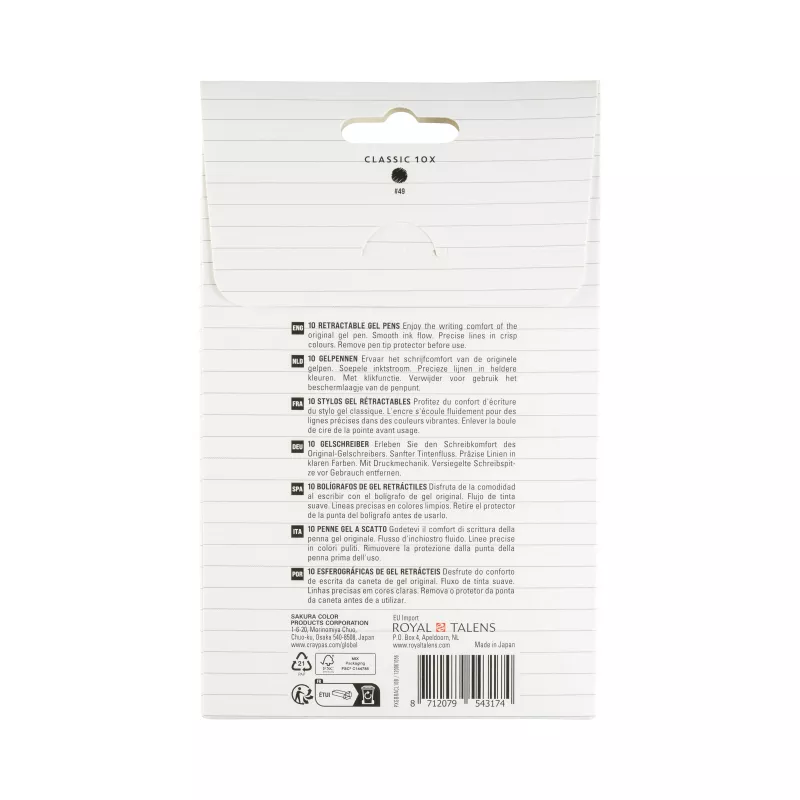 Caneta de gel Sakura 9+1 Free Gelly Roll Retractable Classic transparente 0,4 mm tinta preta, pack de 10