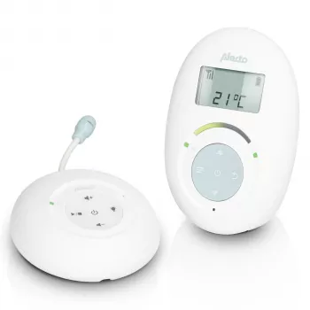 Intercomunicador de bebé Alecto DECT com modo Full ECO e ecrã, branco/azul