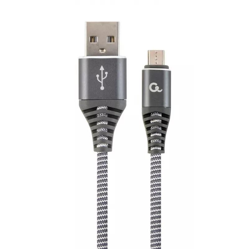 Cabo Gembird USB 2.0 Type-A macho para Micro USB-B macho Premium com trança de algodão 2m Space Grey/branco
