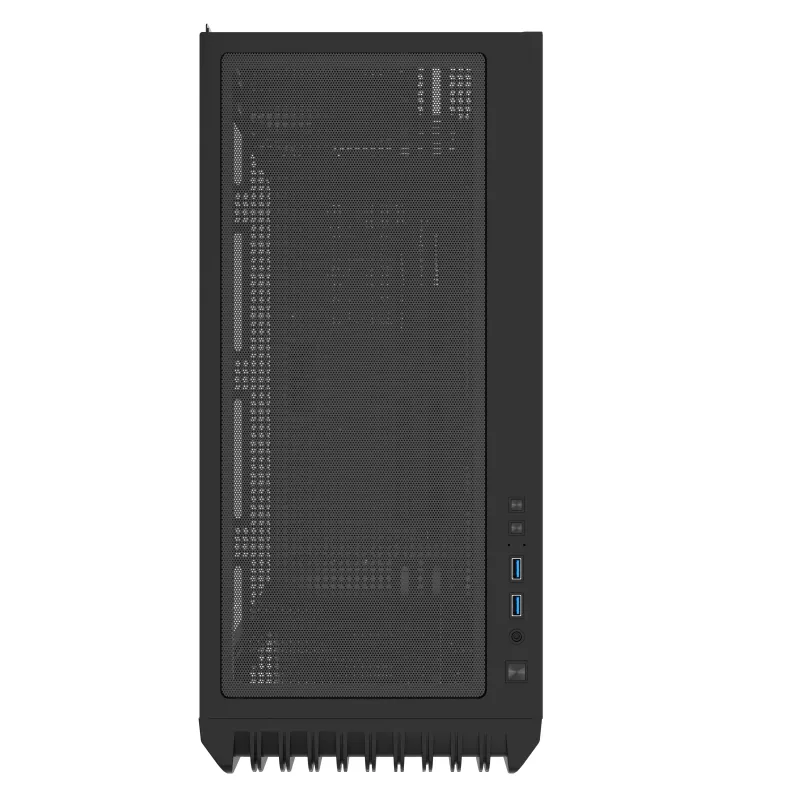 Caixa de computador mid tower GEMBIRD CCC-FC-WOOD, preto com detalhe em madeira, painel lateral em vidro temperado