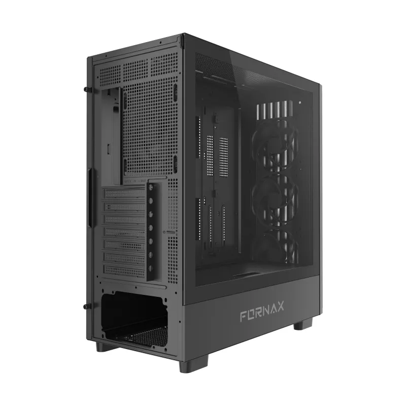 Caixa de computador mid tower GEMBIRD CCC-FC-WOOD, preto com detalhe em madeira, painel lateral em vidro temperado