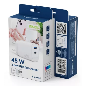Fonte de alimentação USB-C PD Gembird TA-UC-1A1C-PD45-01-W 45W branca