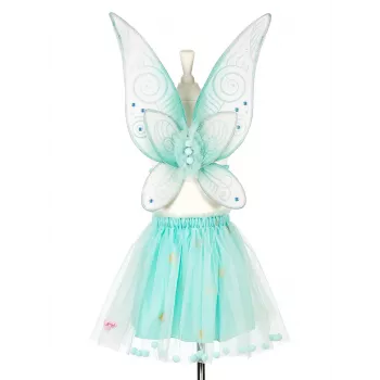 Souza! Conjunto de Fato de Fada Elfo Angelina - Verde Menta - Saia e Asas - Menina 3-5 Anos