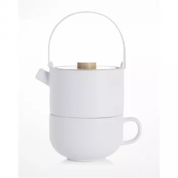 Bredemeijer Umea Tea-for-One Set branco com tampa de bambu