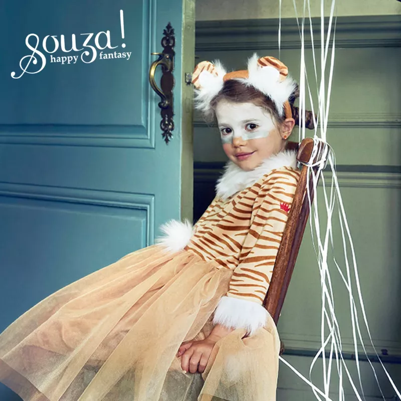 Souza! Vestido de Fantasia Thara Tigress + Banda de Cabeça para Menina 3-4 Anos