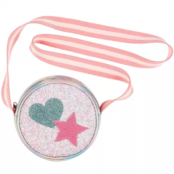 Souza! mala de ombro com glitter para criança com aplicações de coração e estrela, rosa