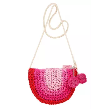 Souza! mala de ombro infantil em palha com pompons pendentes Alies rosa